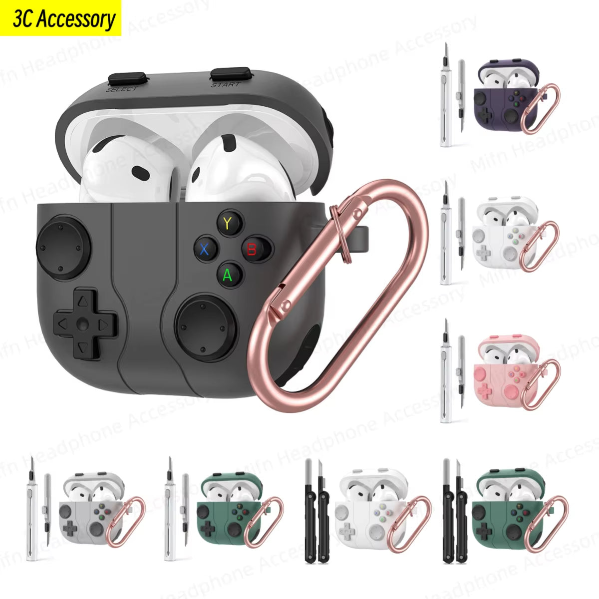 Case for Apple Airpods 4Th Gen Silicone Protector Cover 3D Games Console Case with Cleaning Kit for Airpod 4 (UBC C)Case for Man